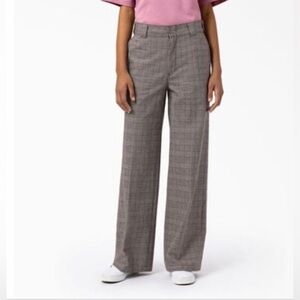 Dickies Women's Bakerhill High Rise Wide Leg Pants Brown Plaid Size 12R new‎